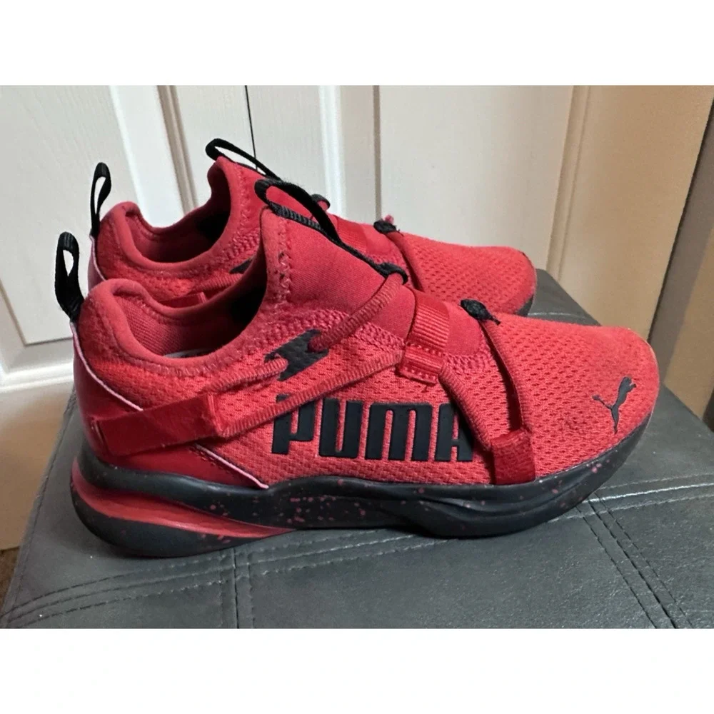 Kids Shoes Puma Softride Red Size 3.5Y Sneakers Pull On Soft Foam Athletic Youth